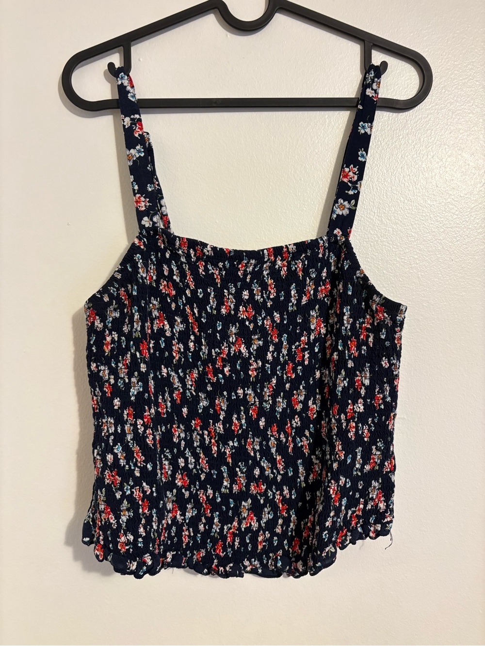 Torrid Navy Floral Smocked Crop Top